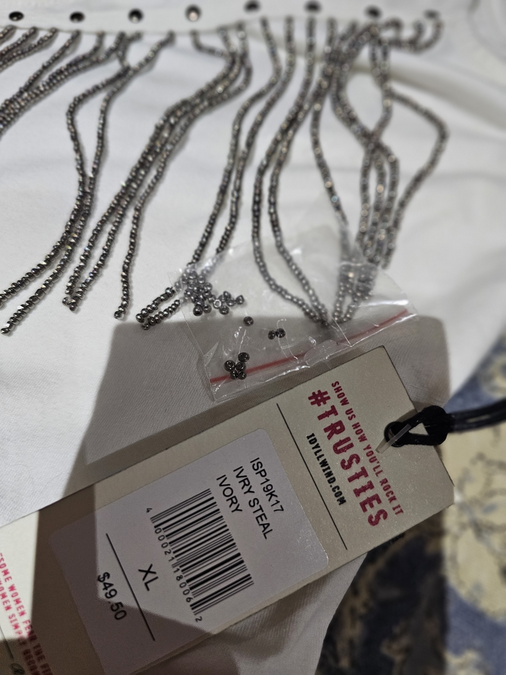 Idyllwind White V-Neck Bead Fringe Tank Top with Silver Studs - Picture 5 of 7